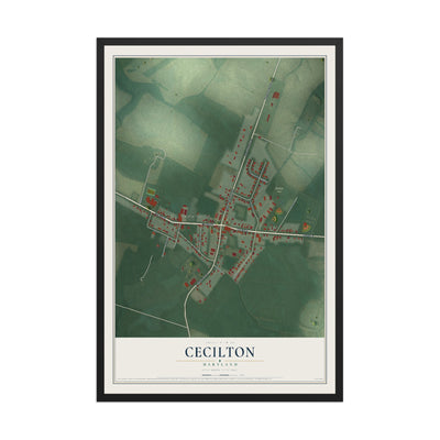 Map of Cecilton, Maryland, 12 x 18 inch print in a black wood frame