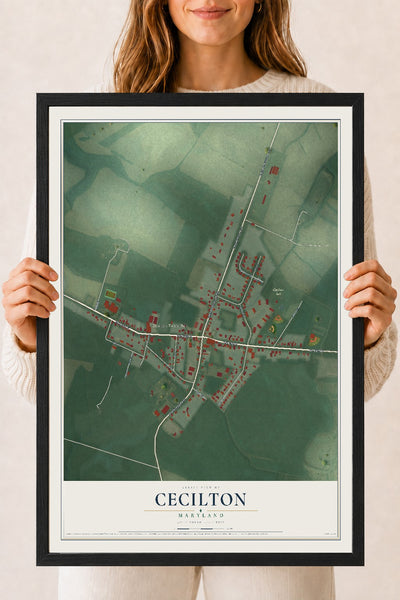 Map of Cecilton, Maryland, 18 x 24 inch print in a black wood frame