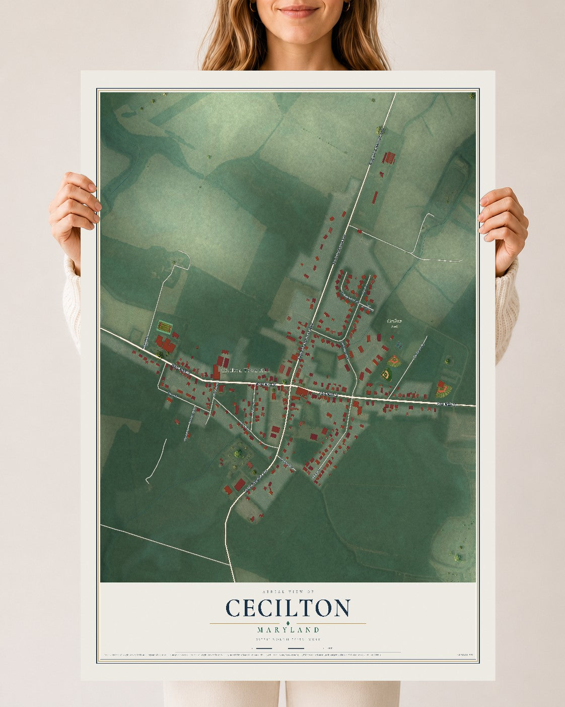 Map of Cecilton, Maryland, 24 x 36 inch unframed archival matte print