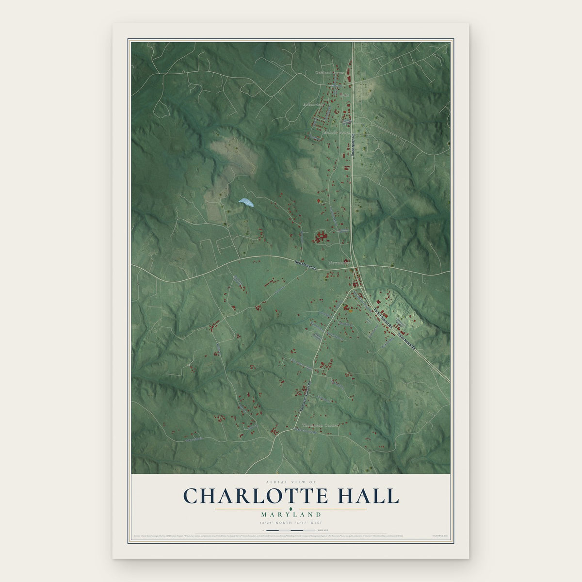 Charlotte Hall, Maryland map print, the full design