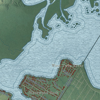 Close-up of the map of Chase, Maryland print showing street and building detail