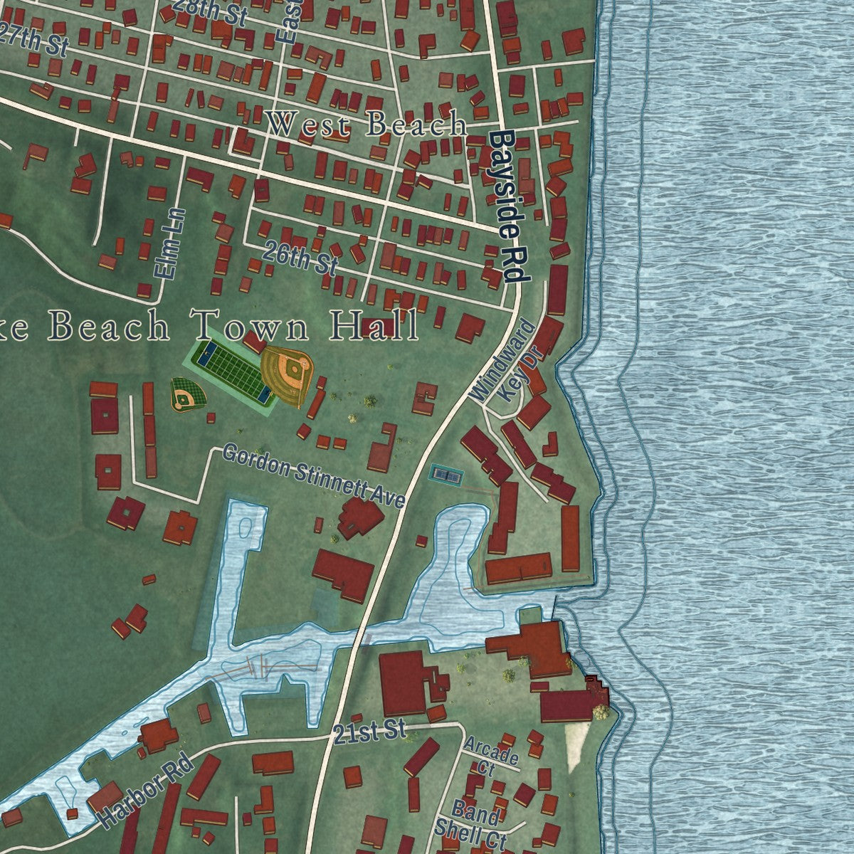 Close-up of the map of Chesapeake Beach, Maryland print showing street and building detail