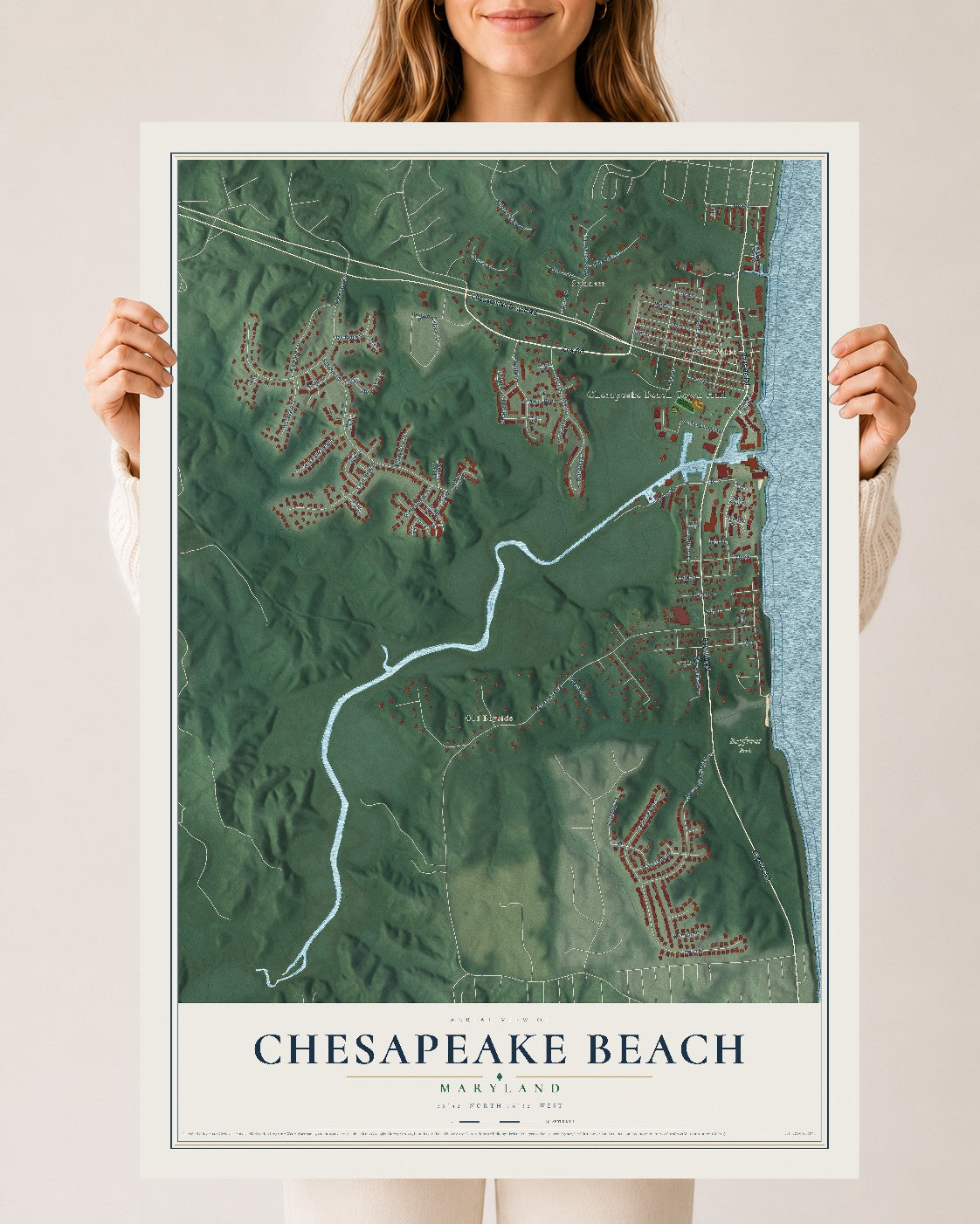 Map of Chesapeake Beach, Maryland, 24 x 36 inch unframed archival matte print
