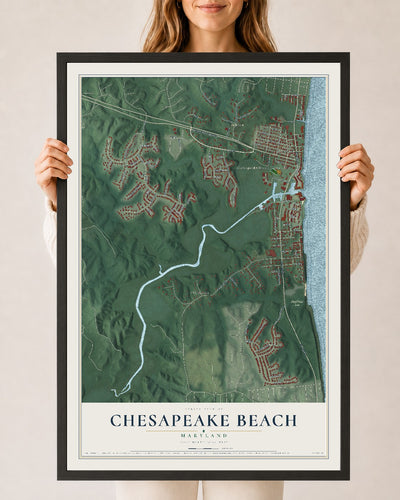 Map of Chesapeake Beach, Maryland, 24 x 36 inch print in a black wood frame