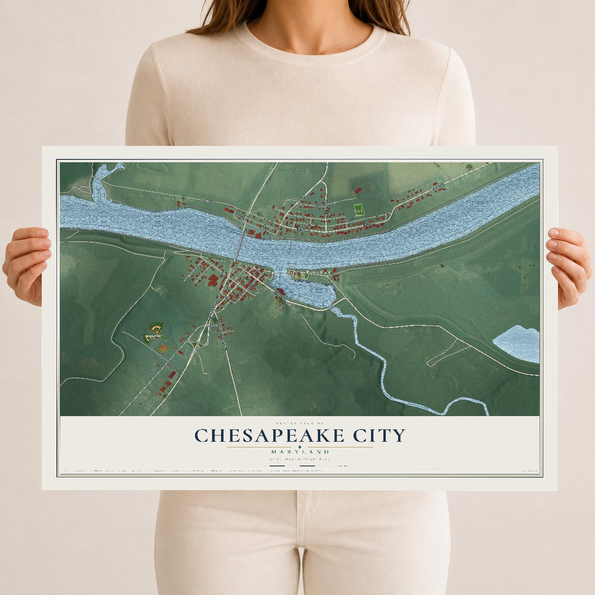 Map of Chesapeake City, Maryland, 12 x 18 inch unframed archival matte print