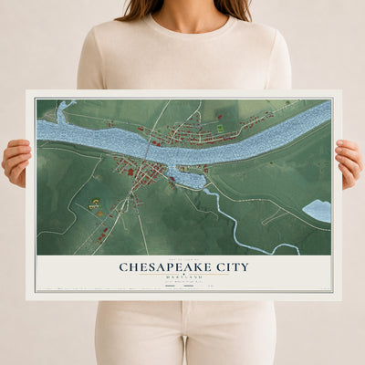 Map of Chesapeake City, Maryland, 12 x 18 inch unframed archival matte print