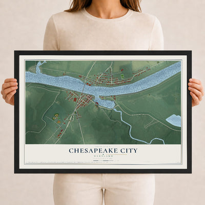 Map of Chesapeake City, Maryland, 12 x 18 inch print in a black wood frame