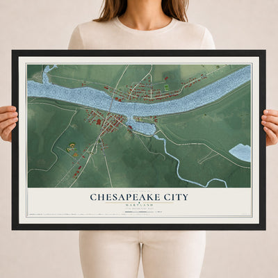 Map of Chesapeake City, Maryland, 18 x 24 inch print in a black wood frame