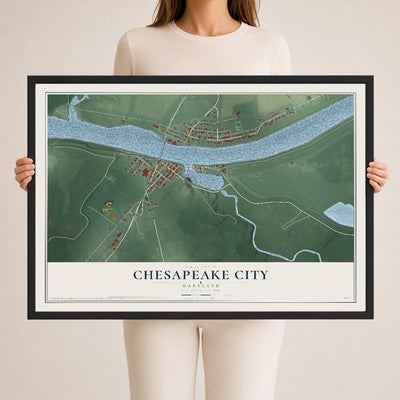 Map of Chesapeake City, Maryland, 24 x 36 inch print in a black wood frame