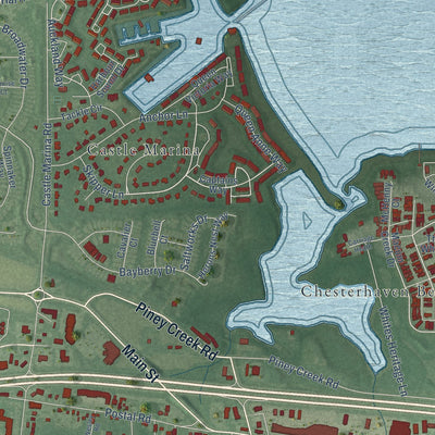 Close-up of the map of Chester, Maryland print showing street and building detail