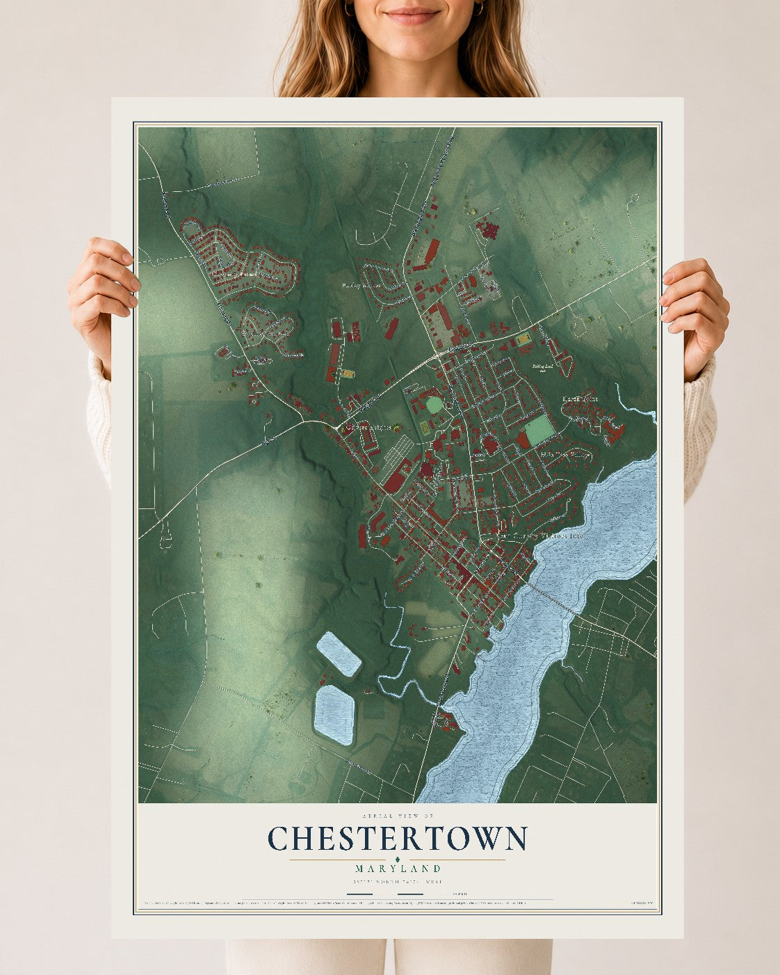 Map of Chestertown, Maryland, 24 x 36 inch unframed archival matte print