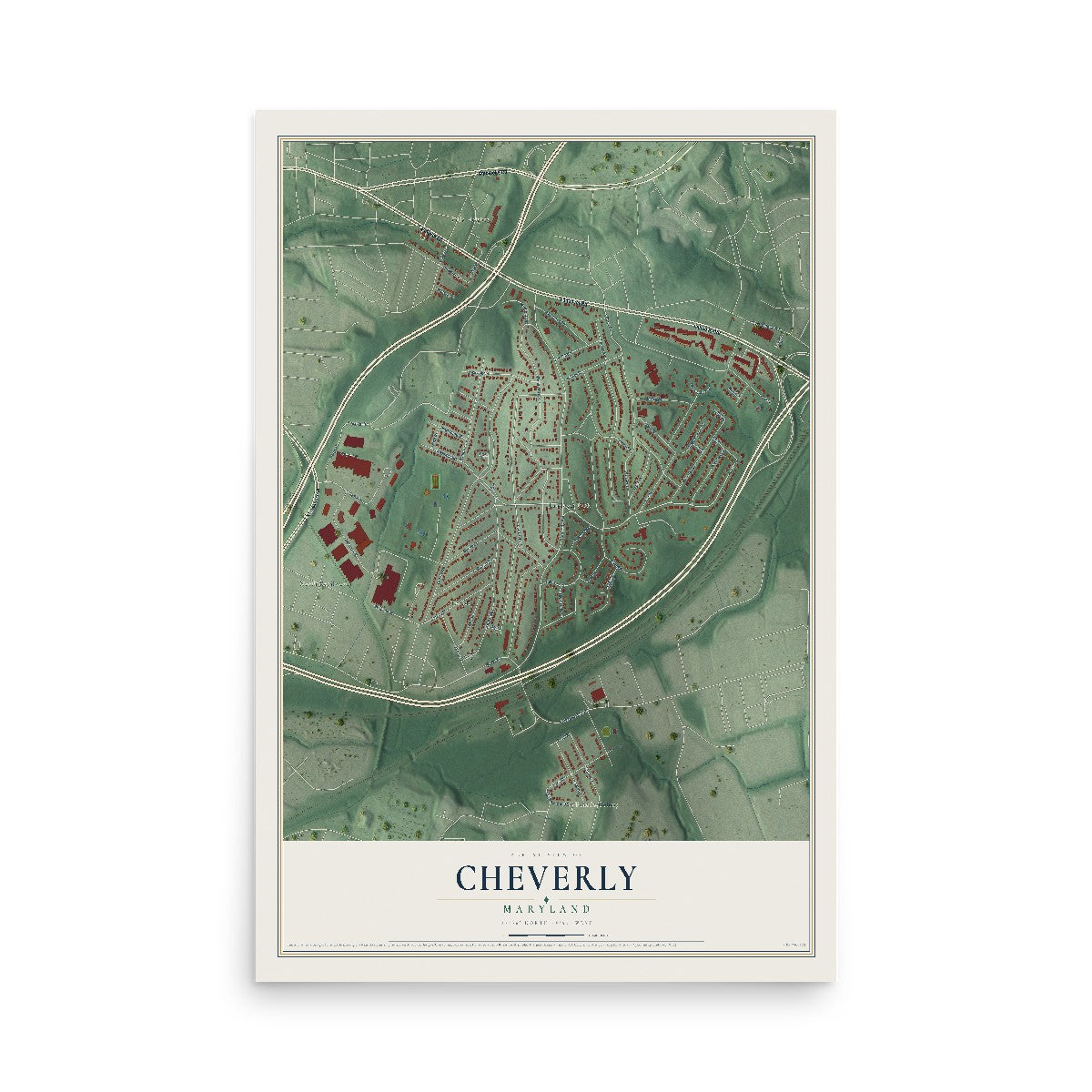 Map of Cheverly, Maryland, 12 x 18 inch unframed archival matte print