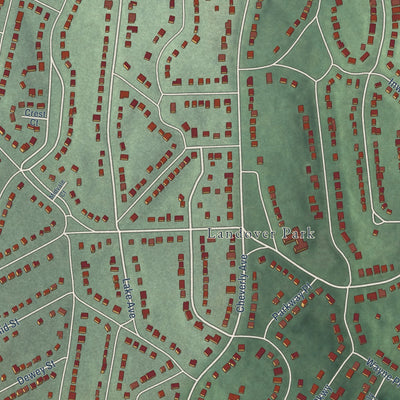 Close-up of the map of Cheverly, Maryland print showing street and building detail