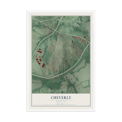 Map of Cheverly, Maryland, 12 x 18 inch print in a white wood frame
