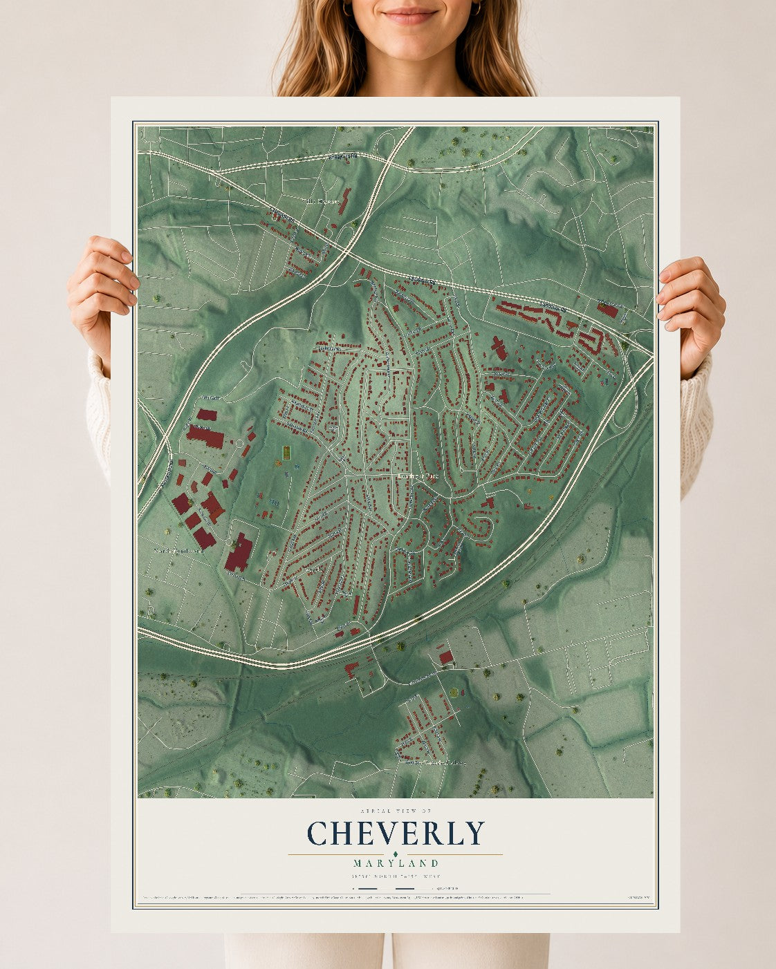 Map of Cheverly, Maryland, 24 x 36 inch unframed archival matte print