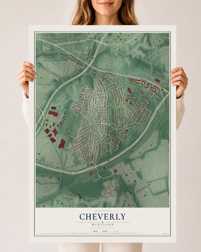 Map of Cheverly, Maryland, 24 x 36 inch unframed archival matte print