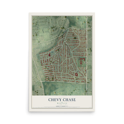 Map of Chevy Chase, Maryland, 12 x 18 inch unframed archival matte print