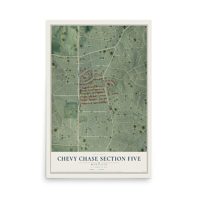 Map of Chevy Chase Section Five, Maryland, 12 x 18 inch unframed archival matte print
