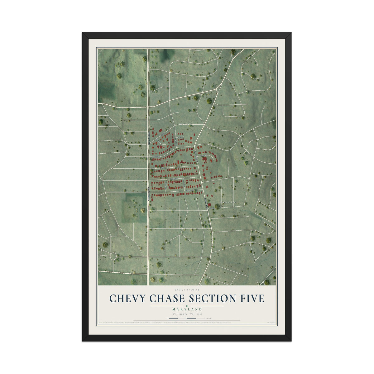 Map of Chevy Chase Section Five, Maryland, 12 x 18 inch print in a black wood frame