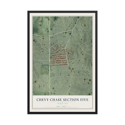 Map of Chevy Chase Section Five, Maryland, 12 x 18 inch print in a black wood frame