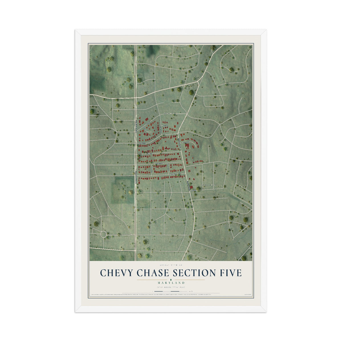 Map of Chevy Chase Section Five, Maryland, 12 x 18 inch print in a white wood frame