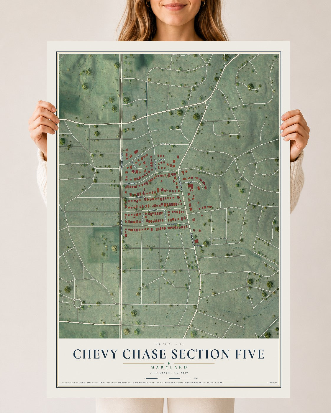 Map of Chevy Chase Section Five, Maryland, 24 x 36 inch unframed archival matte print
