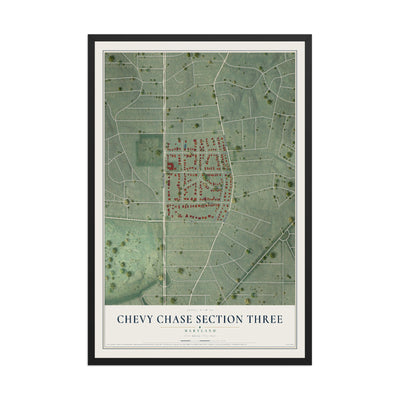 Map of Chevy Chase Section Three, Maryland, 12 x 18 inch print in a black wood frame