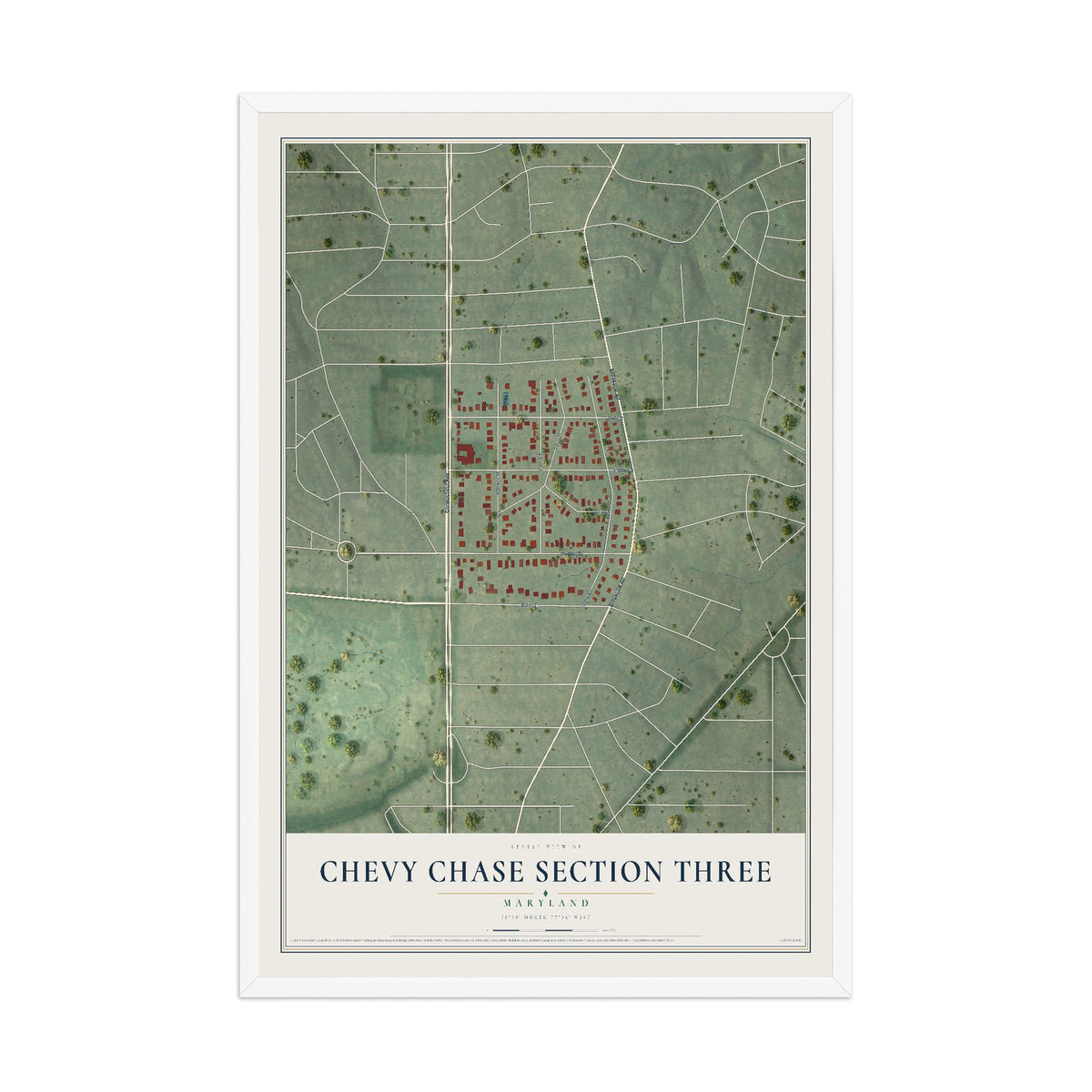Map of Chevy Chase Section Three, Maryland, 12 x 18 inch print in a white wood frame