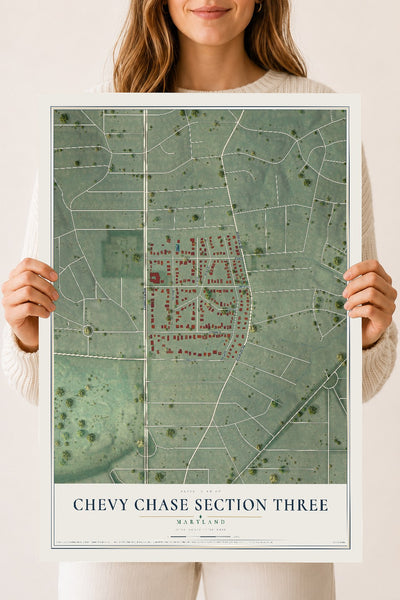 Map of Chevy Chase Section Three, Maryland, 18 x 24 inch unframed archival matte print