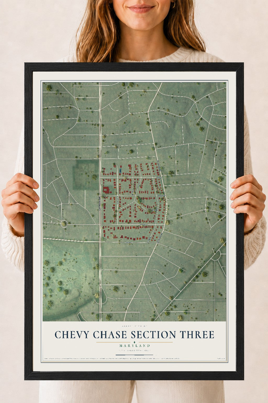 Map of Chevy Chase Section Three, Maryland, 18 x 24 inch print in a black wood frame