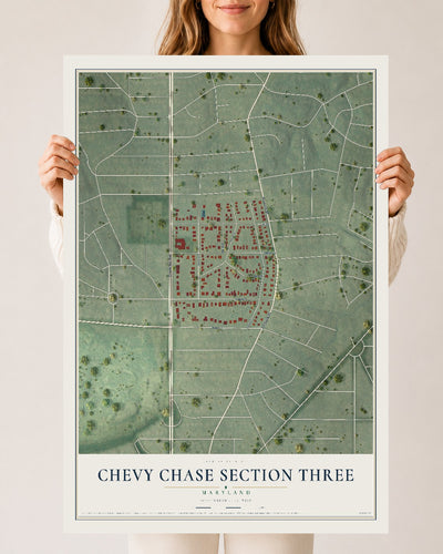 Map of Chevy Chase Section Three, Maryland, 24 x 36 inch unframed archival matte print