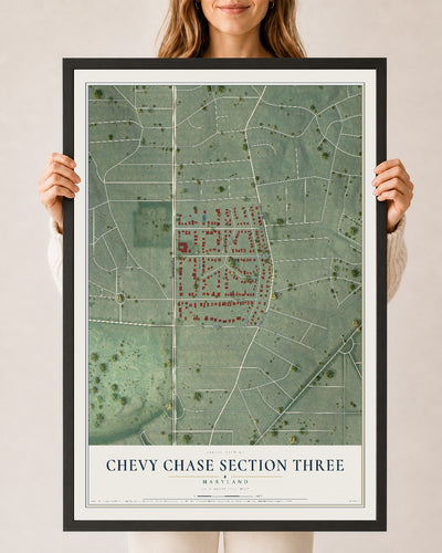 Map of Chevy Chase Section Three, Maryland, 24 x 36 inch print in a black wood frame