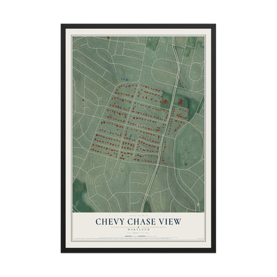 Map of Chevy Chase View, Maryland, 12 x 18 inch print in a black wood frame