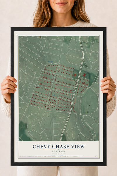 Map of Chevy Chase View, Maryland, 18 x 24 inch print in a black wood frame