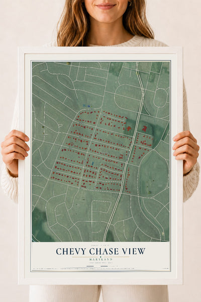 Map of Chevy Chase View, Maryland, 18 x 24 inch print in a white wood frame