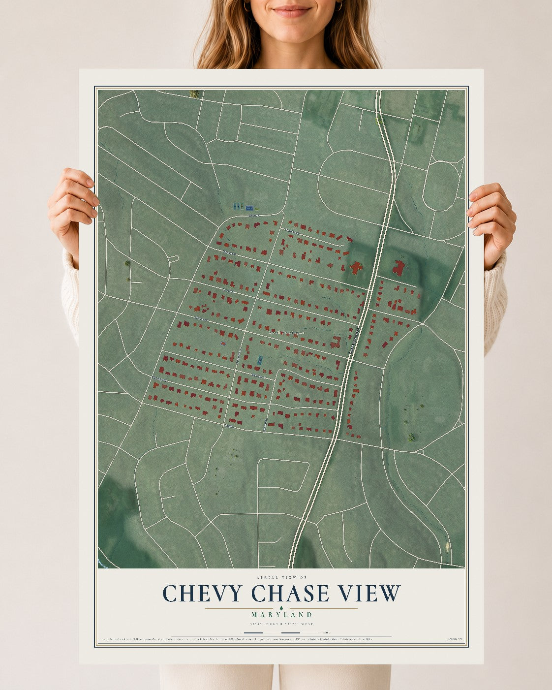Map of Chevy Chase View, Maryland, 24 x 36 inch unframed archival matte print