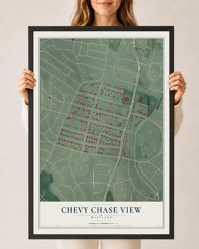 Map of Chevy Chase View, Maryland, 24 x 36 inch print in a black wood frame