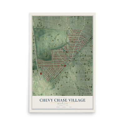 Map of Chevy Chase Village, Maryland, 12 x 18 inch unframed archival matte print