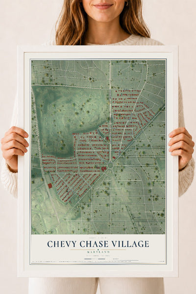 Map of Chevy Chase Village, Maryland, 18 x 24 inch print in a white wood frame