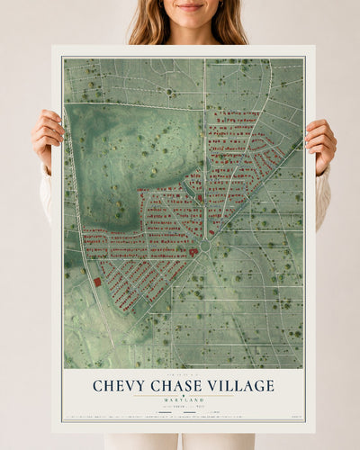 Map of Chevy Chase Village, Maryland, 24 x 36 inch unframed archival matte print