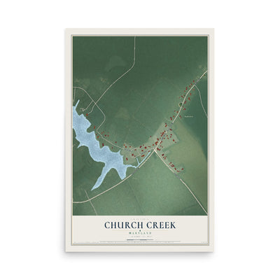 Map of Church Creek, Maryland, 12 x 18 inch unframed archival matte print