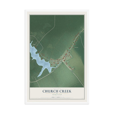 Map of Church Creek, Maryland, 12 x 18 inch print in a white wood frame