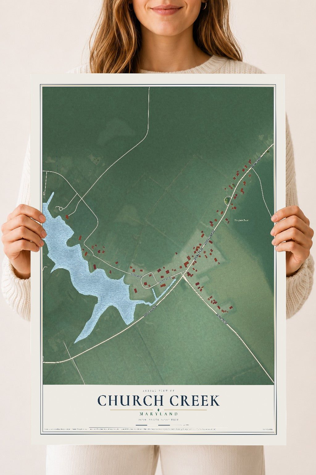 Map of Church Creek, Maryland, 18 x 24 inch unframed archival matte print