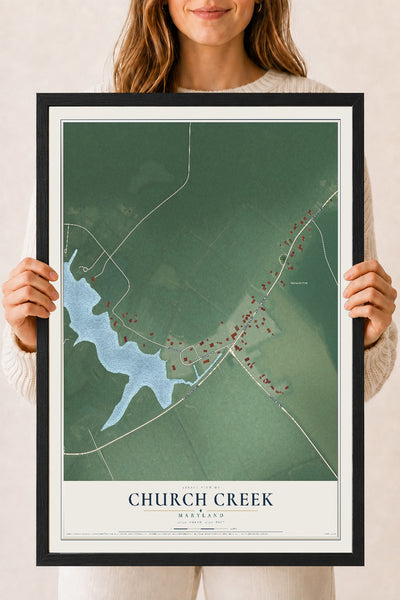 Map of Church Creek, Maryland, 18 x 24 inch print in a black wood frame