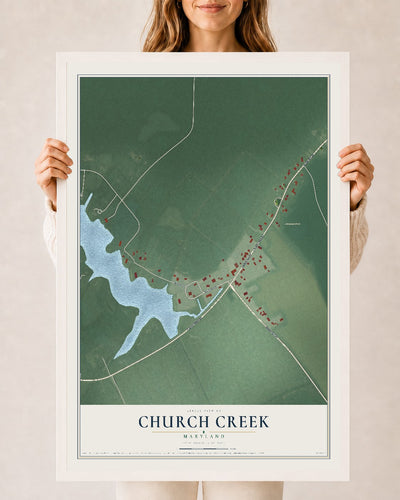 Map of Church Creek, Maryland, 24 x 36 inch print in a white wood frame