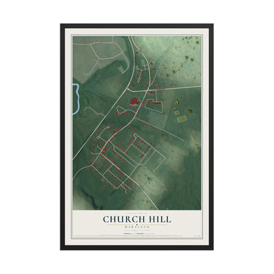 Map of Church Hill, Maryland, 12 x 18 inch print in a black wood frame