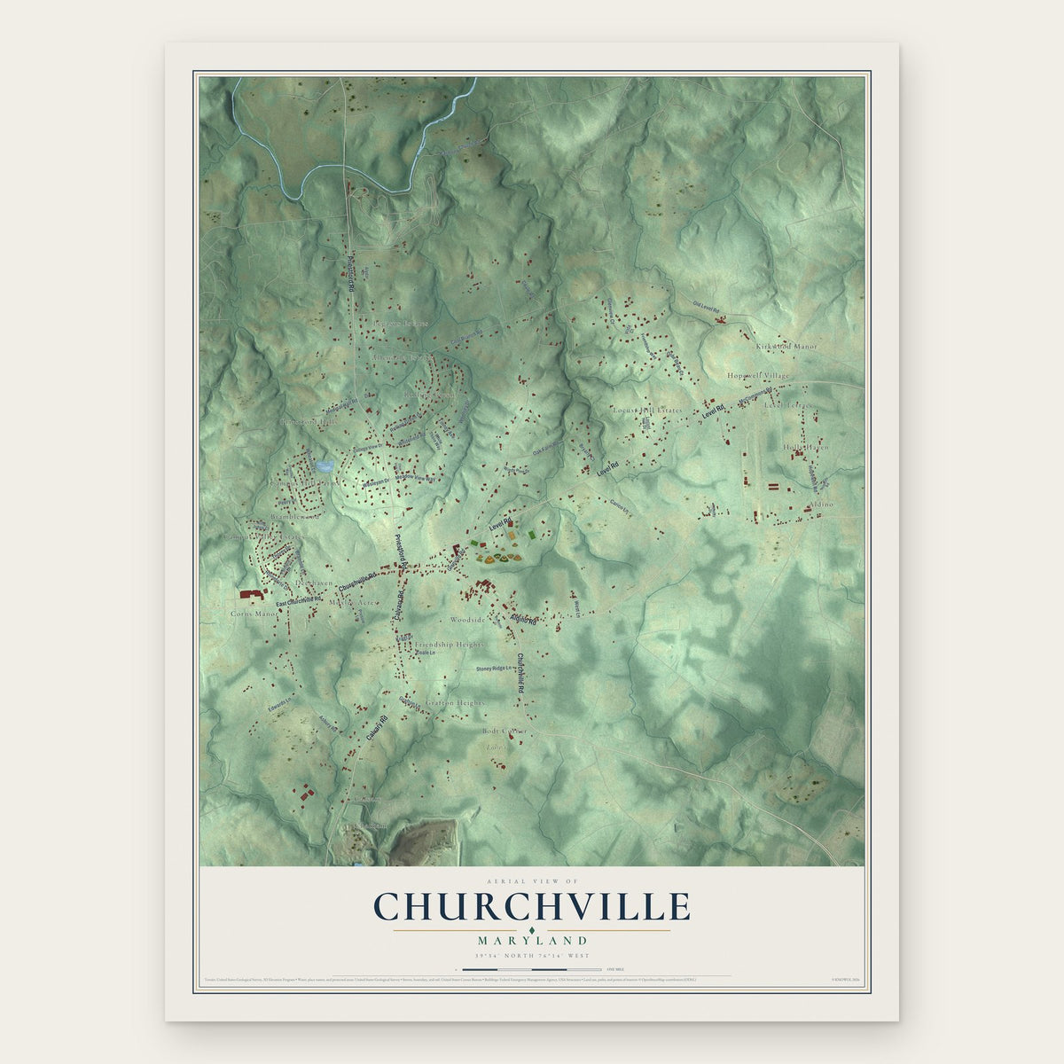 Churchville, Maryland map print, the full design