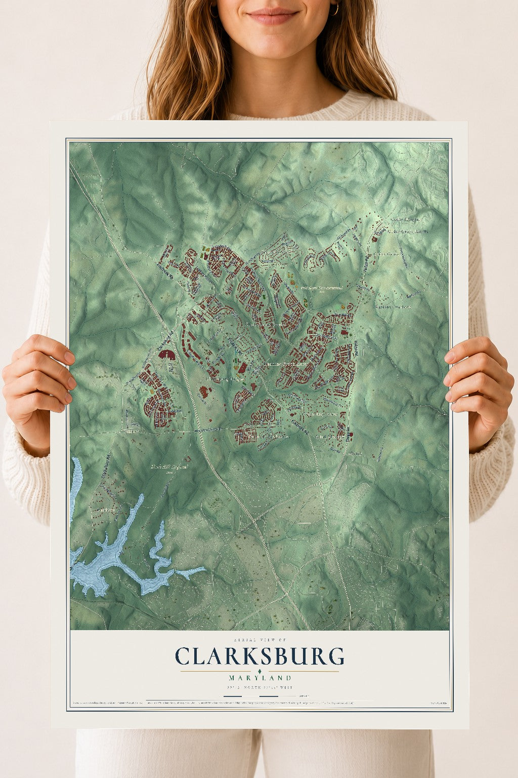 Map of Clarksburg, Maryland, 18 x 24 inch unframed archival matte print