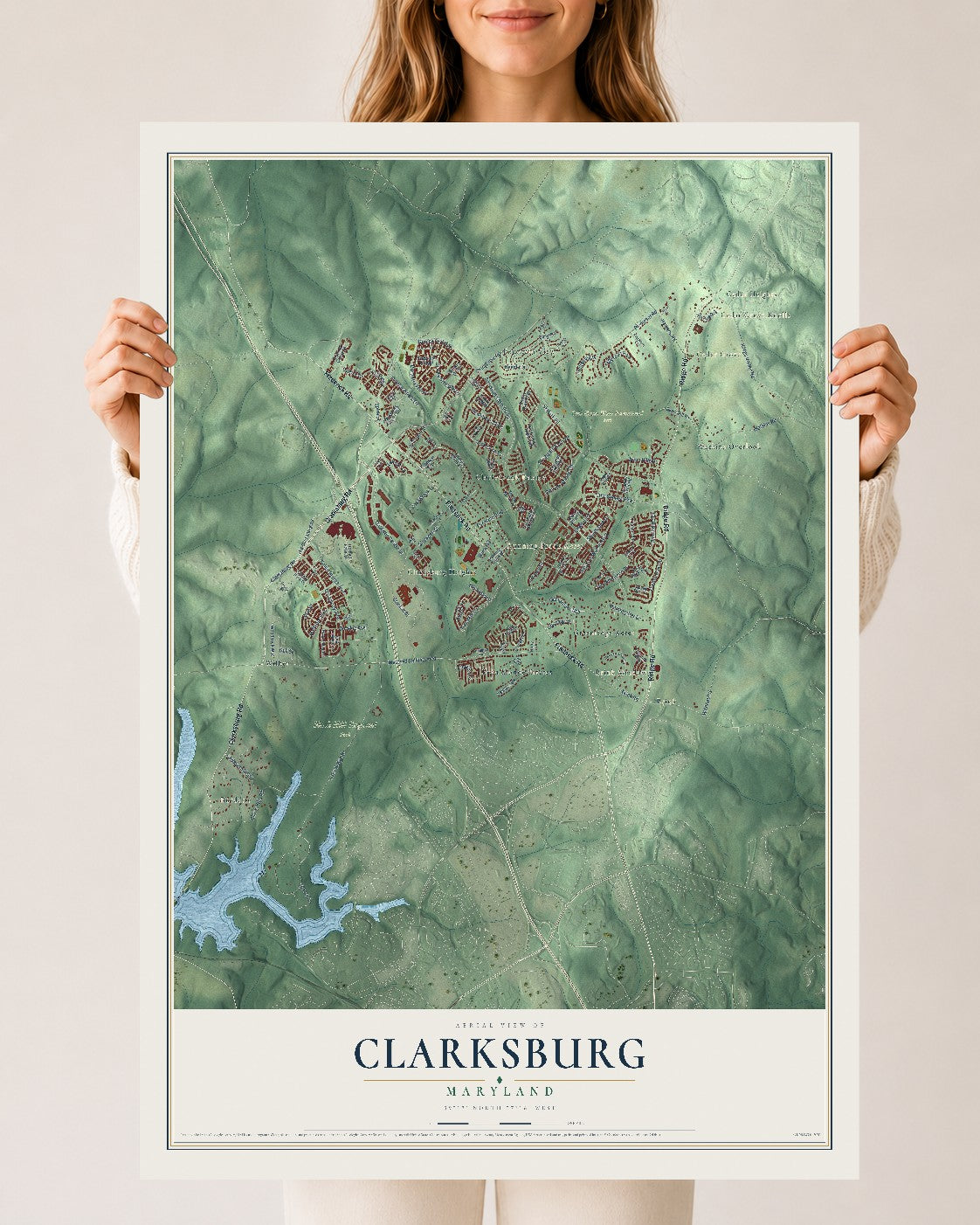 Map of Clarksburg, Maryland, 24 x 36 inch unframed archival matte print