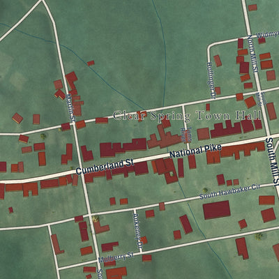 Close-up of the map of Clear Spring, Maryland print showing street and building detail